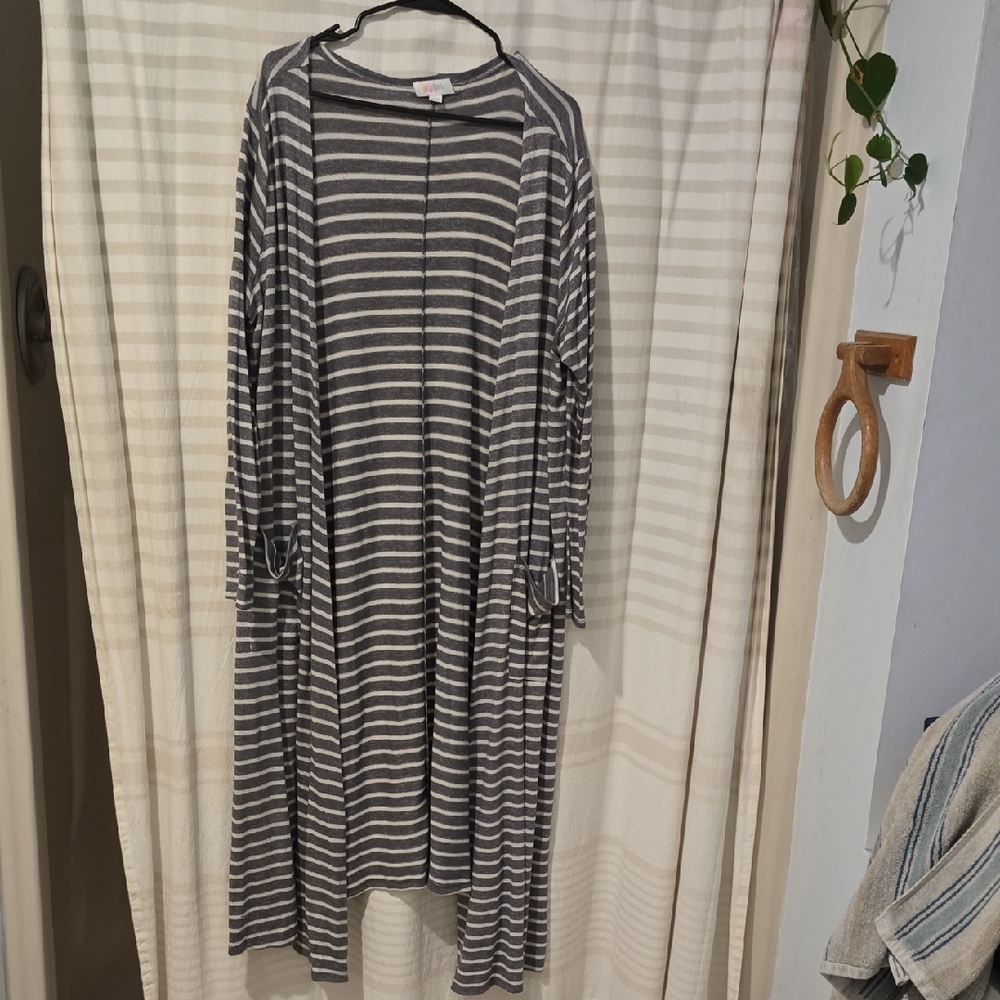 LuLaRoe Striped Cardigan in Gray and White